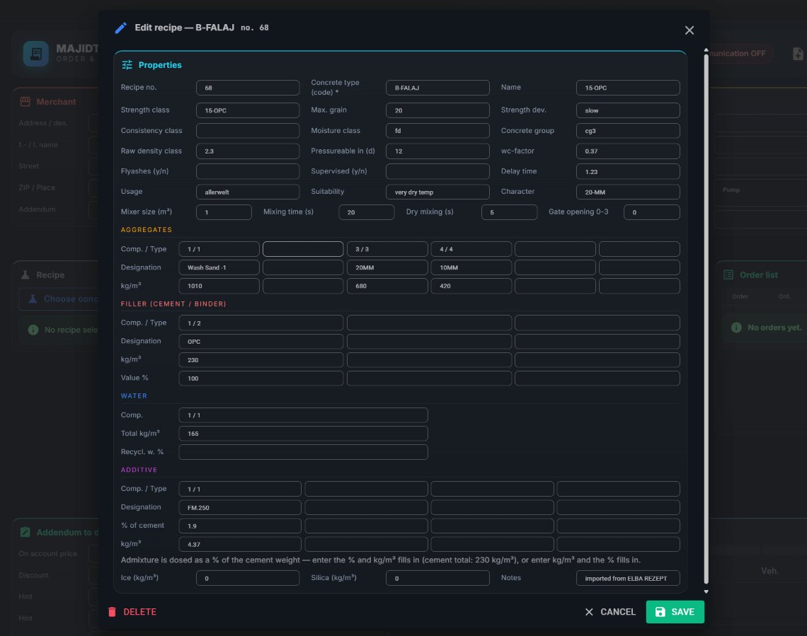 Recipes and machine timings, editable in one place