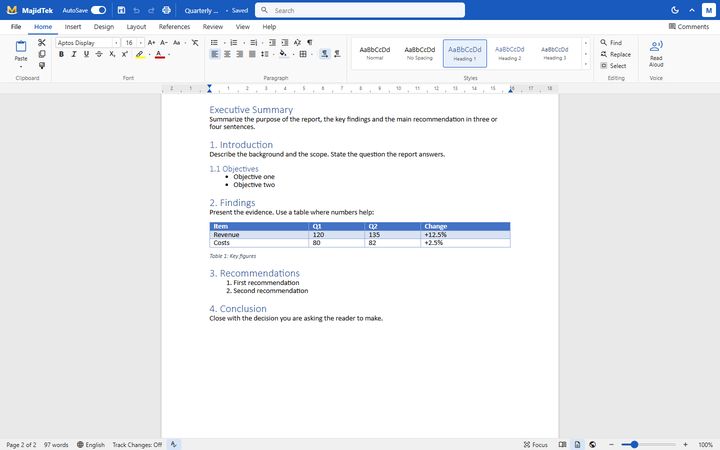 Report with the Home ribbon