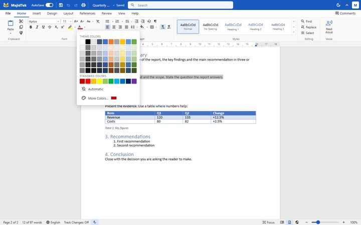 Font colour picker